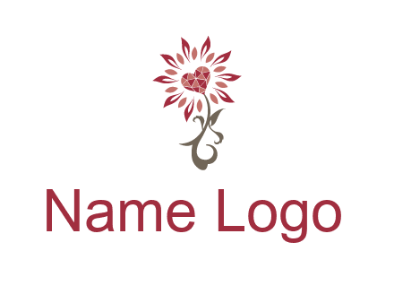 gemstones heart growing on plant logo