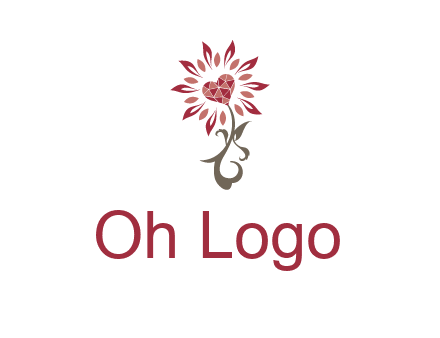 gemstones heart growing on plant logo
