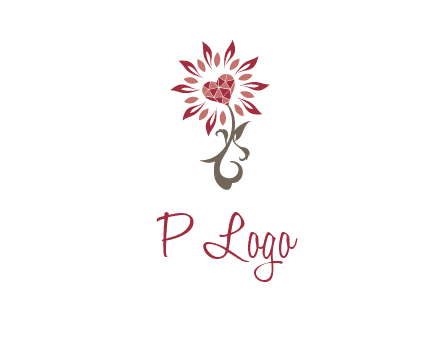 gemstones heart growing on plant logo