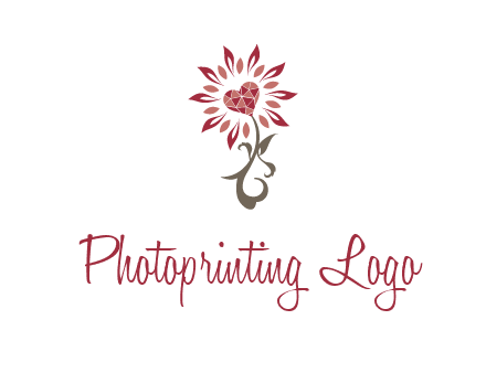 gemstones heart growing on plant logo