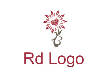 gemstones heart growing on plant logo