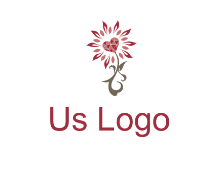 gemstones heart growing on plant logo
