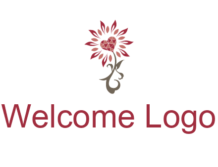 gemstones heart growing on plant logo
