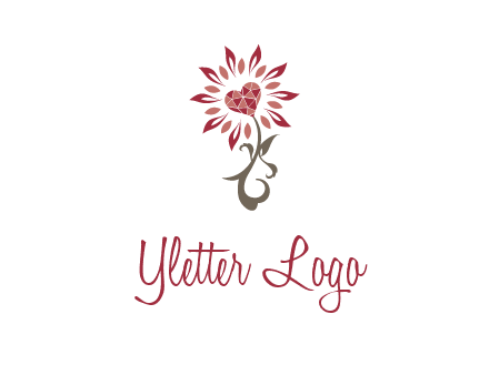 gemstones heart growing on plant logo