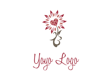 gemstones heart growing on plant logo
