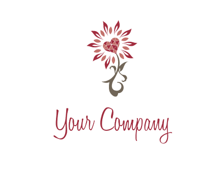gemstones heart growing on plant logo