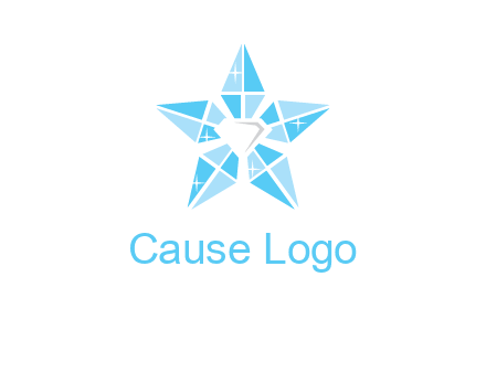 diamond at the center of gemstones forming a star logo