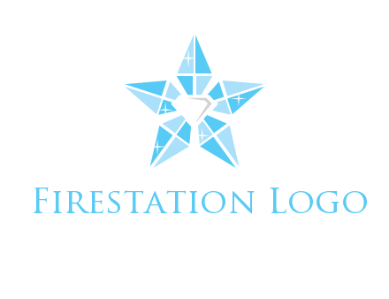 diamond at the center of gemstones forming a star logo