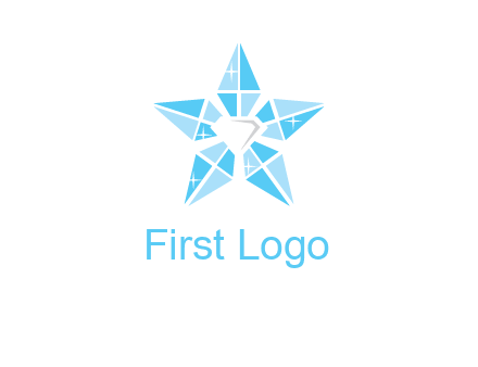 diamond at the center of gemstones forming a star logo