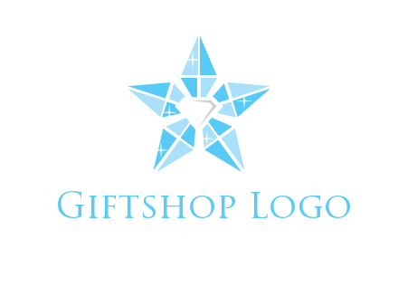 diamond at the center of gemstones forming a star logo