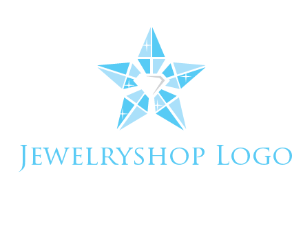 diamond at the center of gemstones forming a star logo