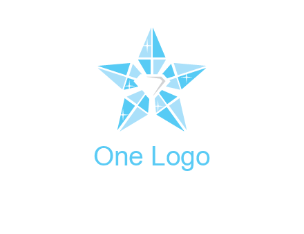 diamond at the center of gemstones forming a star logo