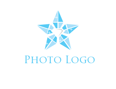 diamond at the center of gemstones forming a star logo