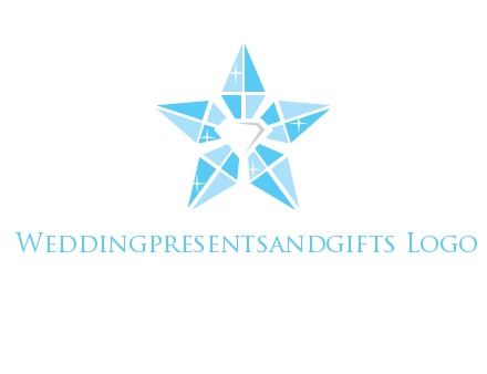 diamond at the center of gemstones forming a star logo