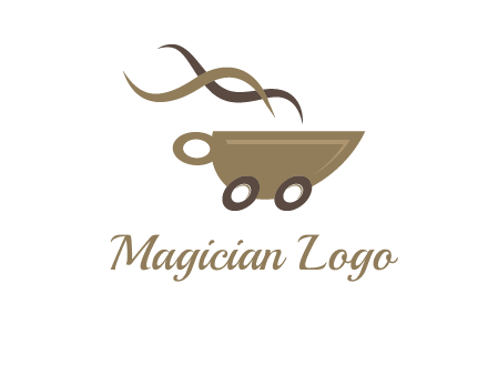 steam cup of coffee with wheels logo