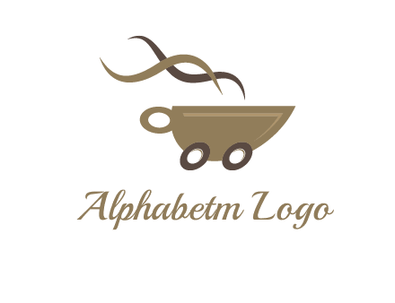 steam cup of coffee with wheels logo