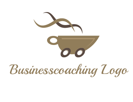 steam cup of coffee with wheels logo