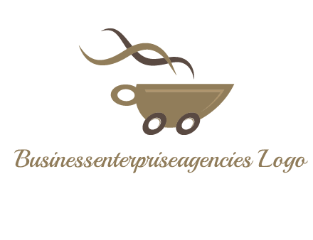 steam cup of coffee with wheels logo