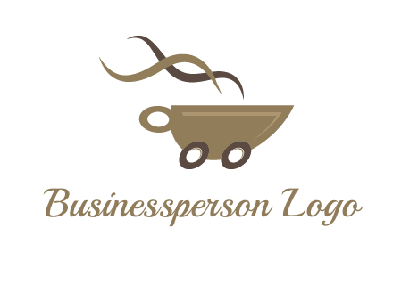steam cup of coffee with wheels logo