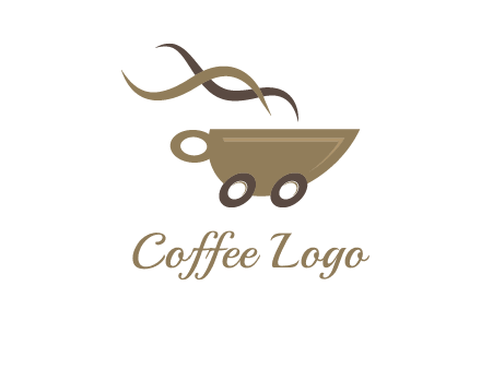 steam cup of coffee with wheels logo
