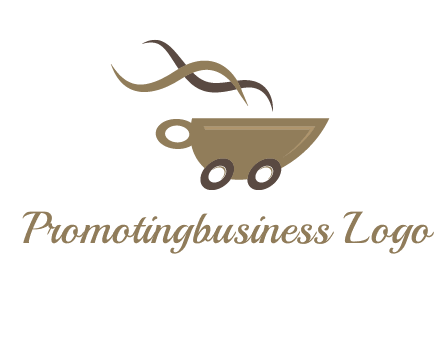 steam cup of coffee with wheels logo