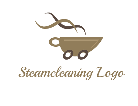 steam cup of coffee with wheels logo