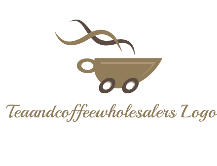 steam cup of coffee with wheels logo