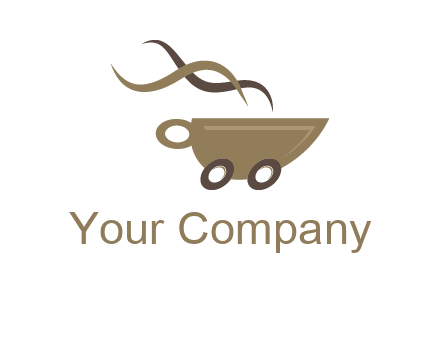 steam cup of coffee with wheels logo