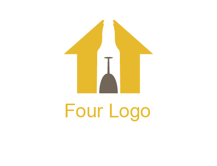 upside down wine glass in bottle inside home logo