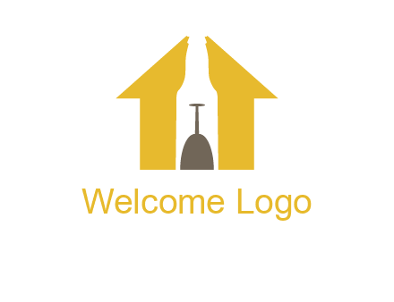 upside down wine glass in bottle inside home logo