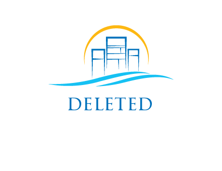 buildings under the sun behind waves logo