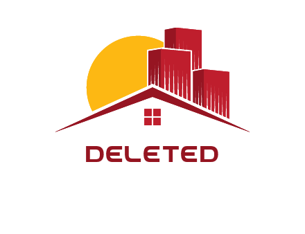 sun shining over rooftop behind buildings logo