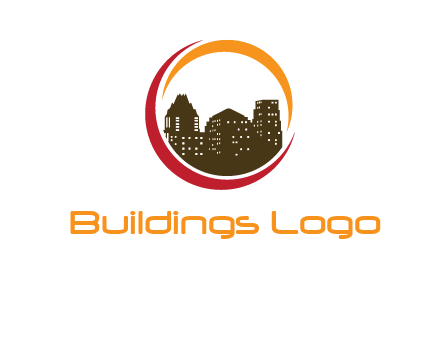 buildings inside a circular logo