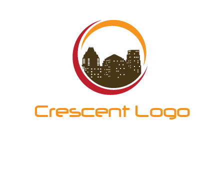 buildings inside a circular logo