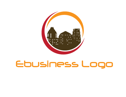 buildings inside a circular logo