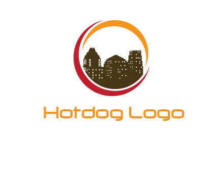 buildings inside a circular logo