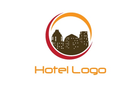 buildings inside a circular logo