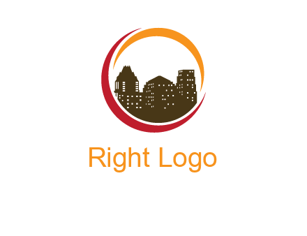 buildings inside a circular logo
