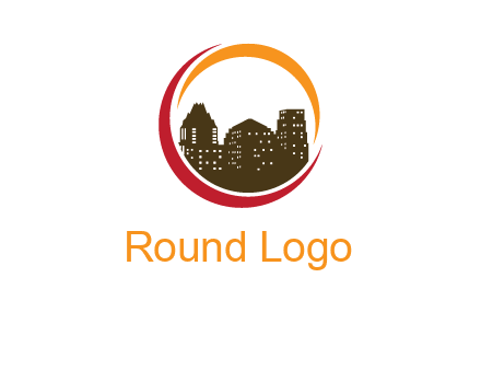 buildings inside a circular logo