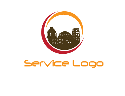 buildings inside a circular logo