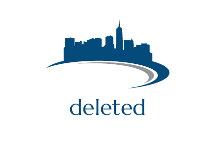 cityscape over a crescent logo