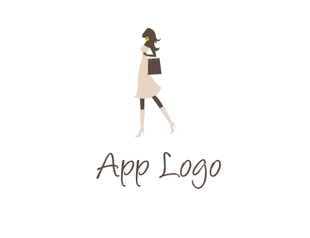 woman with purse and thigh high boots logo