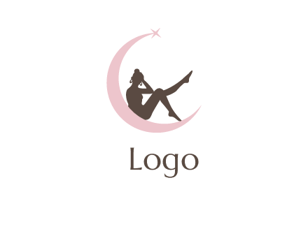 attractive woman sitting on moon in beauty logo