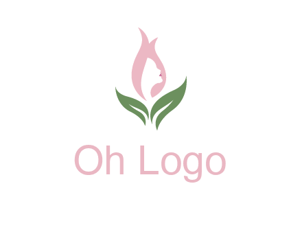 woman's hair like a bud with leaves logo