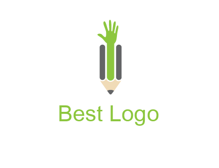 green hand inside pencil logo