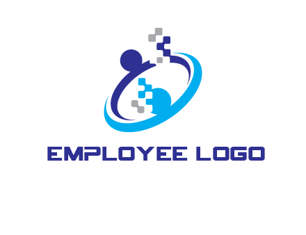 logo with pixels or pieces rising from ring
