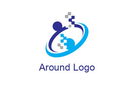 logo with pixels or pieces rising from ring