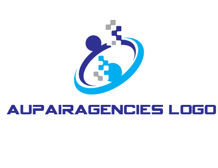 logo with pixels or pieces rising from ring