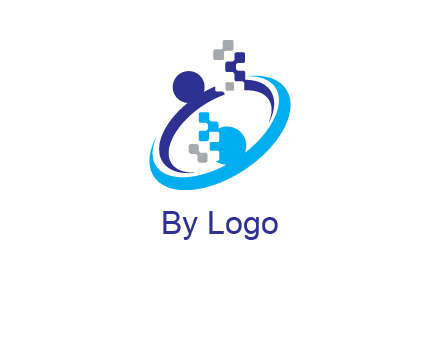 logo with pixels or pieces rising from ring