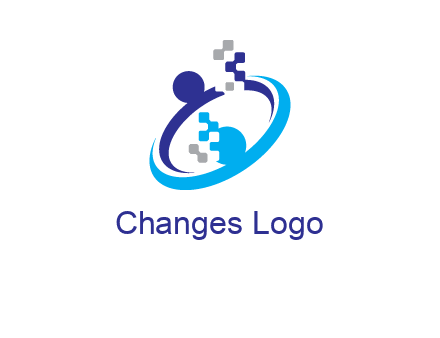 logo with pixels or pieces rising from ring